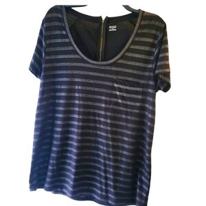 A.n.a women's striped short sleeve shirt black with silver stripes size large